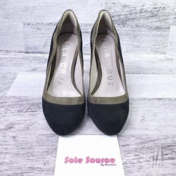 Lola Cruz Two Tone Round Toe Suede Pump Black Green sz 37 Women's sz 7 - Picture 2 of 8